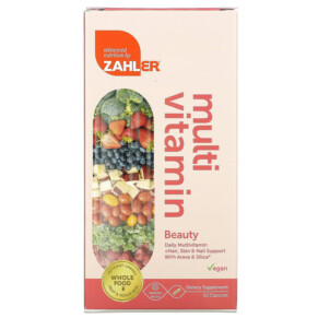 Thuốc bổ Zahler Beauty Daily Multivitamin + Hair Skin & Nail Support with Arava & Silica 60 Capsules 848998082383